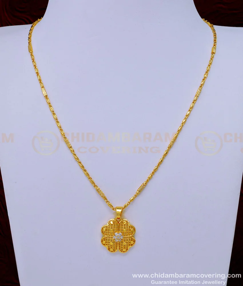 Buy Pure Gold Plated Stylish Diamond Stone Pendant Chain For