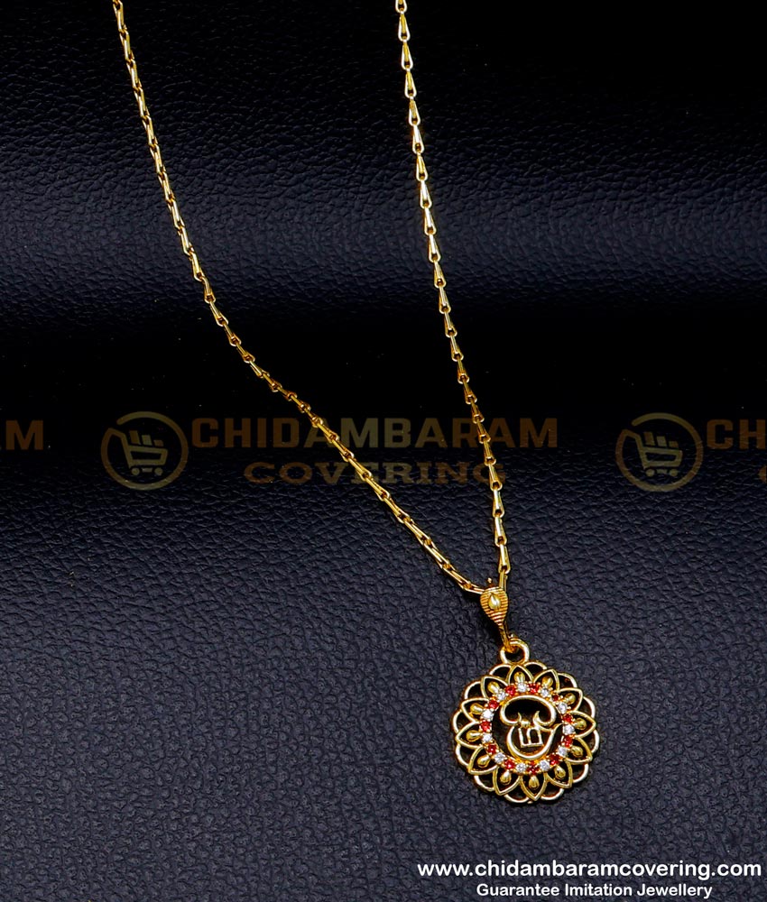 om pendant gold chain, Women gold plated chain with pendant, 1 gram Gold Plated Chain, 1gm Gold Plated jewellery online, Short Chain with pendant designs, Gold plated jewellery with guarantee, Gold Dollar Chain Designs for Female, 1 Gram Gold covering Chain