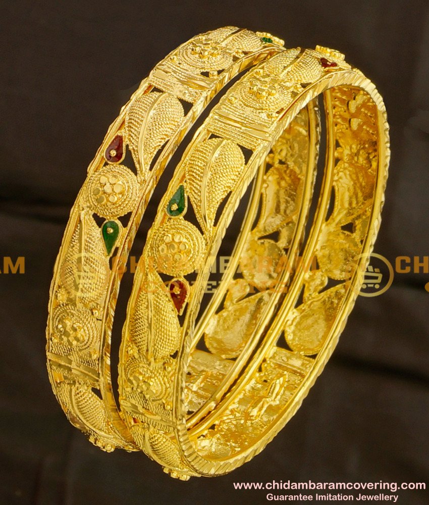 BNG081 - 2.6 Size Beautiful Leaf Design Broad Guarantee Bangles Online Shopping