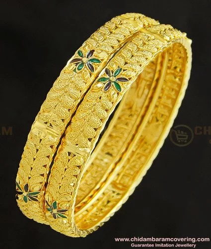 Antique kada screw type bangle floral design with kemp and white stone –  Cherrypick
