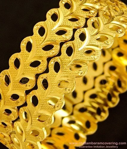 BNG359 - 2.8 Size Beautiful Golden Leaf Design Broad Designer Bangles for Female