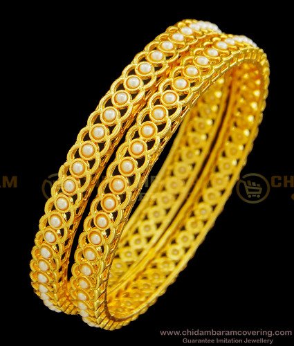 Bng377 - 2.8 Size Latest Collection Pearl Bangles White Beads Bangles Best Price Online