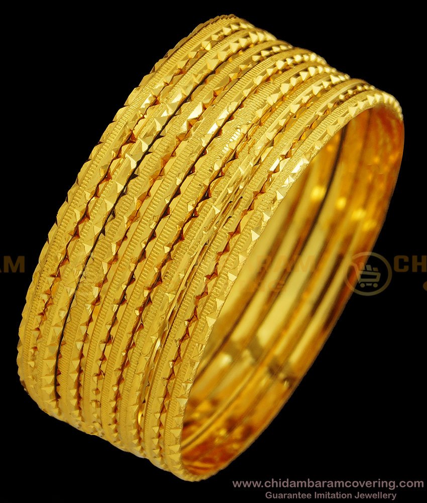 BNG393 - 2.4 Size 8 Bangles Set New Model Imitation Thin Gold Bangles Valayal Design for Wedding