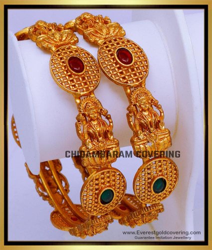 BNG438 -2.8 Size Attractive Nagaes Jewellery Temple Lakshmi Kemp Stone Bridal Bangles Buy Online 