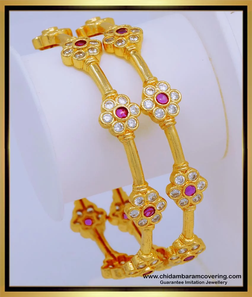 bng556 2.6 size panchaloha bangles flower design stunning gold impon bangles online shopping 1