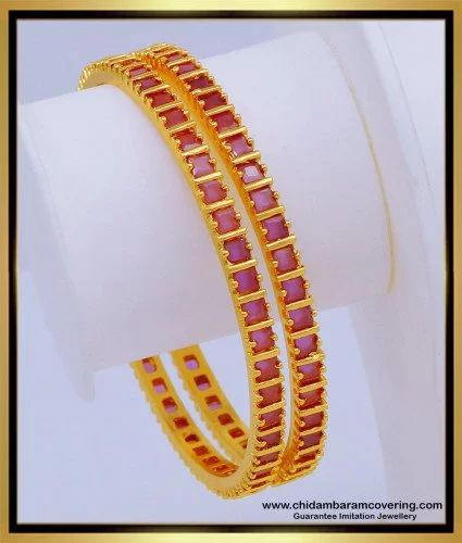 bng601 2.6 size attractive ruby stone light weight designer bangles one gram gold jewellery online 3