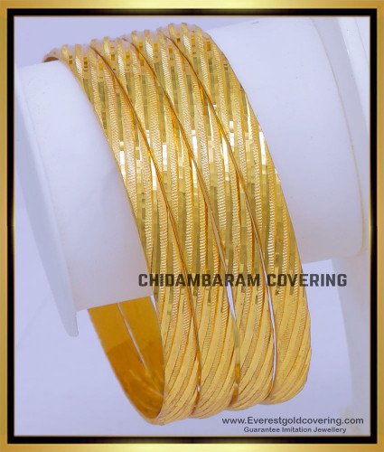 BNG790 - 2.6 Size Latest Diamond Cut Set Of 4 Bangles Gold Design