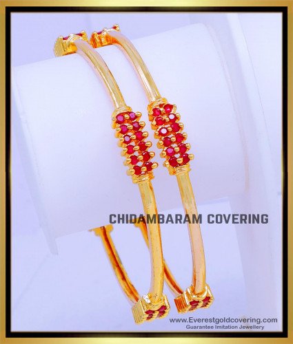 BNG851 - 2.8 Gold Plated Daily Use Ruby Stone Bangles Gold Design