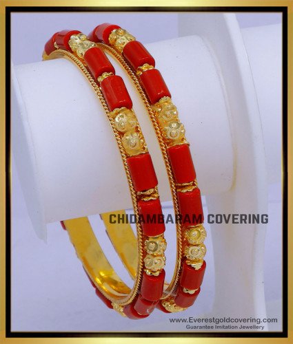 BNG862 - 2.6 Size Traditional Gold Design Coral Bangles for Women