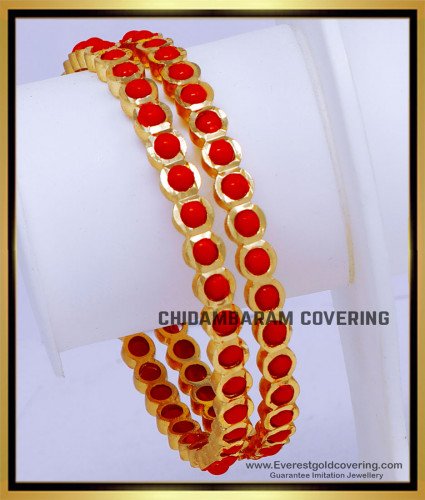 BNG864 - 2.4 Size Real Gold Design 1 Gram Gold Plated Coral Bangles