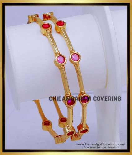 BNG868 - 2.8 Elegant Gold Plated Ruby Stone Bangles Gold Designs