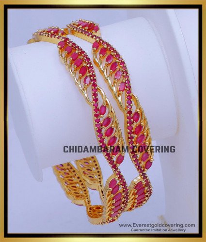 BNG885 - 2.8 Buy Elegant Real Gold Design Ruby Stone Bangles