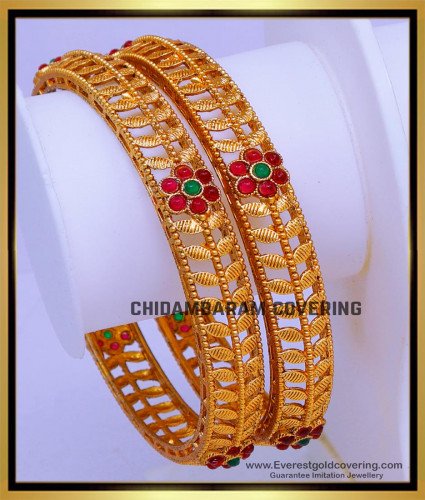 BNG891 - 2.8 New Ruby Emerald Antique Temple Bangles for Women