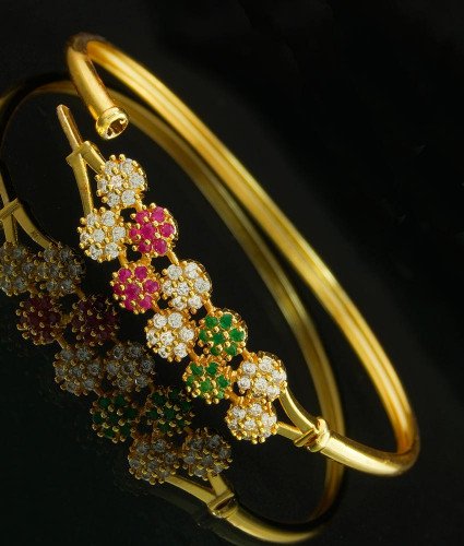 BCT131 - 2.6 Size Trendy One Gram Gold Plated Openable Bangles Style Stone Bracelet 
