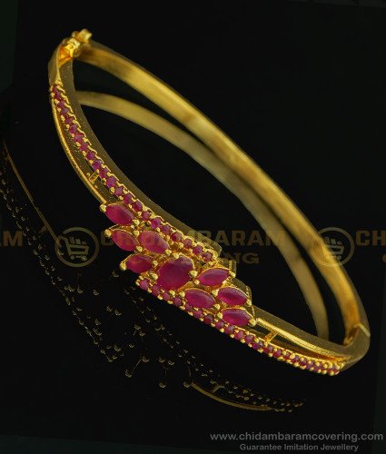 BCT203 - 2.6 size One Gram Gold Stylish Ruby Flower Design Open Kappu Type Bracelet Buy Online