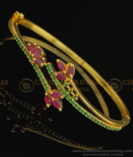 BCT206 - 2.6 size Beautiful Ruby Emerald Stone Leaf Design Ladies Bracelet Imitation Jewellery Online