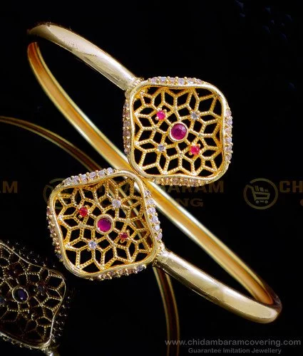 Abharan Teardrop Cut Pink Stones Gold Plated Bracelet – VOYLLA