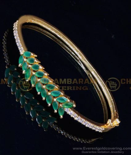bct461 trendy emerald stone leaf design 1 gram gold bracelet 1
