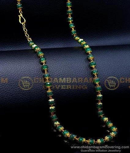 CHN308 - Beautiful 1 Gram Gold Emerald Long Crystal Beads Chain