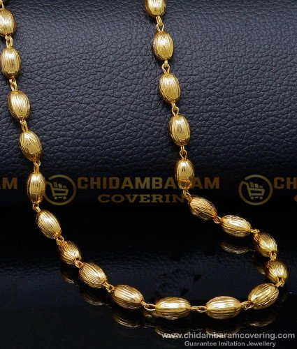 CHN323-LG - 30 Inches Latest Gold Plated Gold Beads Chain Designs for Ladies