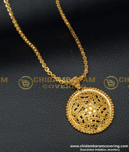 DCHN121 - 1 Gram Gold Daily Wear Guaranteed Round Shape Flower Design Dollar with Chain Buy Online 