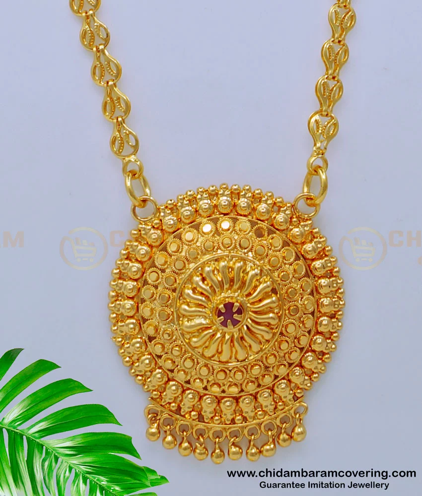 DCHN201 - South Indian Bridal Wear Long Chain with Stone Pendant Design