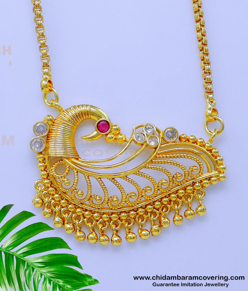 fancy gold locket design for ladies, Peacock design pendant gold, Pendant Chain for women, pendant chain gold design, gold pendant designs for female, gold covering dollar chain, 1 gram gold dollar designs, 1 gram gold locket design, gold plated jewellery, gold plated jewellery with guarantee, 1 gra