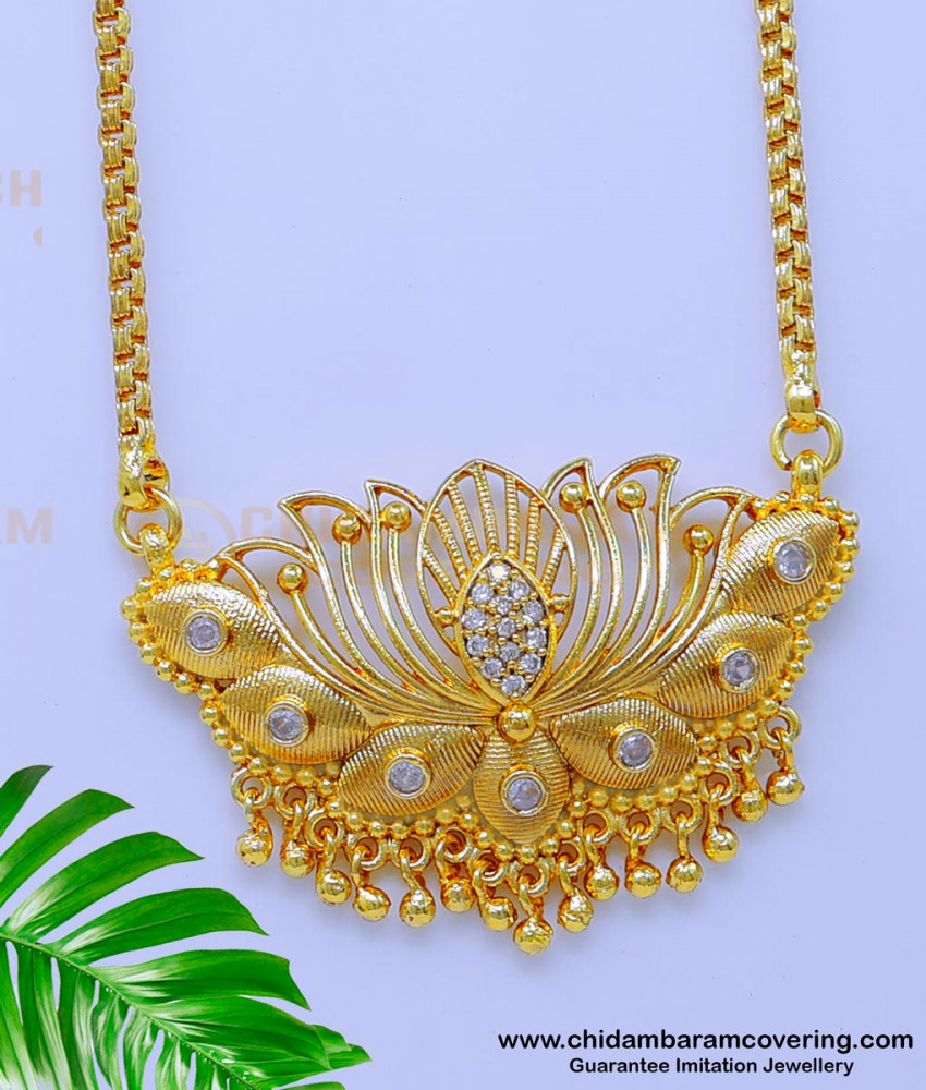 fancy gold locket design for ladies, lotus design necklace, Pendant Chain for women, pendant chain gold design, gold pendant designs for female, gold covering dollar chain, 1 gram gold dollar designs, 1 gram gold locket design, gold plated jewellery, gold plated jewellery with guarantee, 1 gra