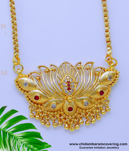 DCHN252 - Gold Plated Ad Stone Lotus Pendant Chain Gold Design