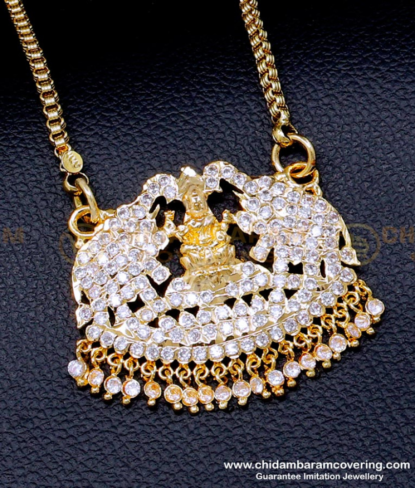 gajalakshmi dollar chain, gajalakshmi locket, gajalakshmi dollar chain gold, impon 5 metal jewellery, panchologam jewellery, dollar chain,  