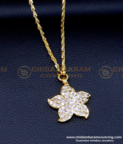 DLR267 - Unique White Stone Flower Design Impon Pendant Chain