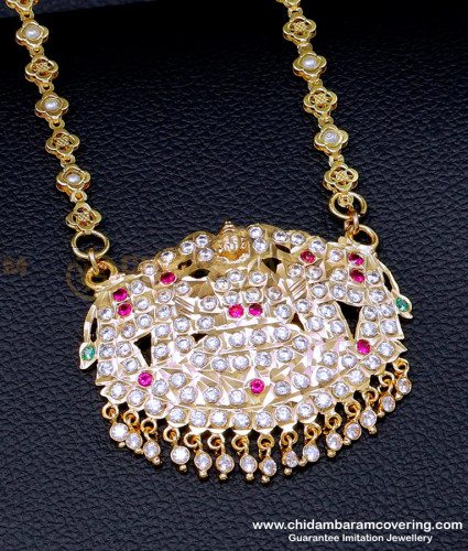 DLR279 - 30 inch Long Beads Chain with Stone Gajalakshmi Dollar Designs