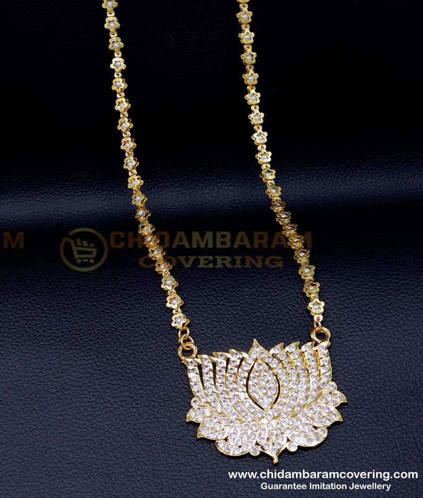 Pendant Chain Gold, Pendant Chain Gold Design, pendant chain for women, Pendant designs for female, modern pendant designs for female, stone pendant chain, impon pendant chain, lotus flower lotus pendant gold, traditional lotus pendant gold