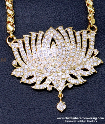 DLR296 - Elegant Big White Stone Lotus Impon Dollar Chain Design