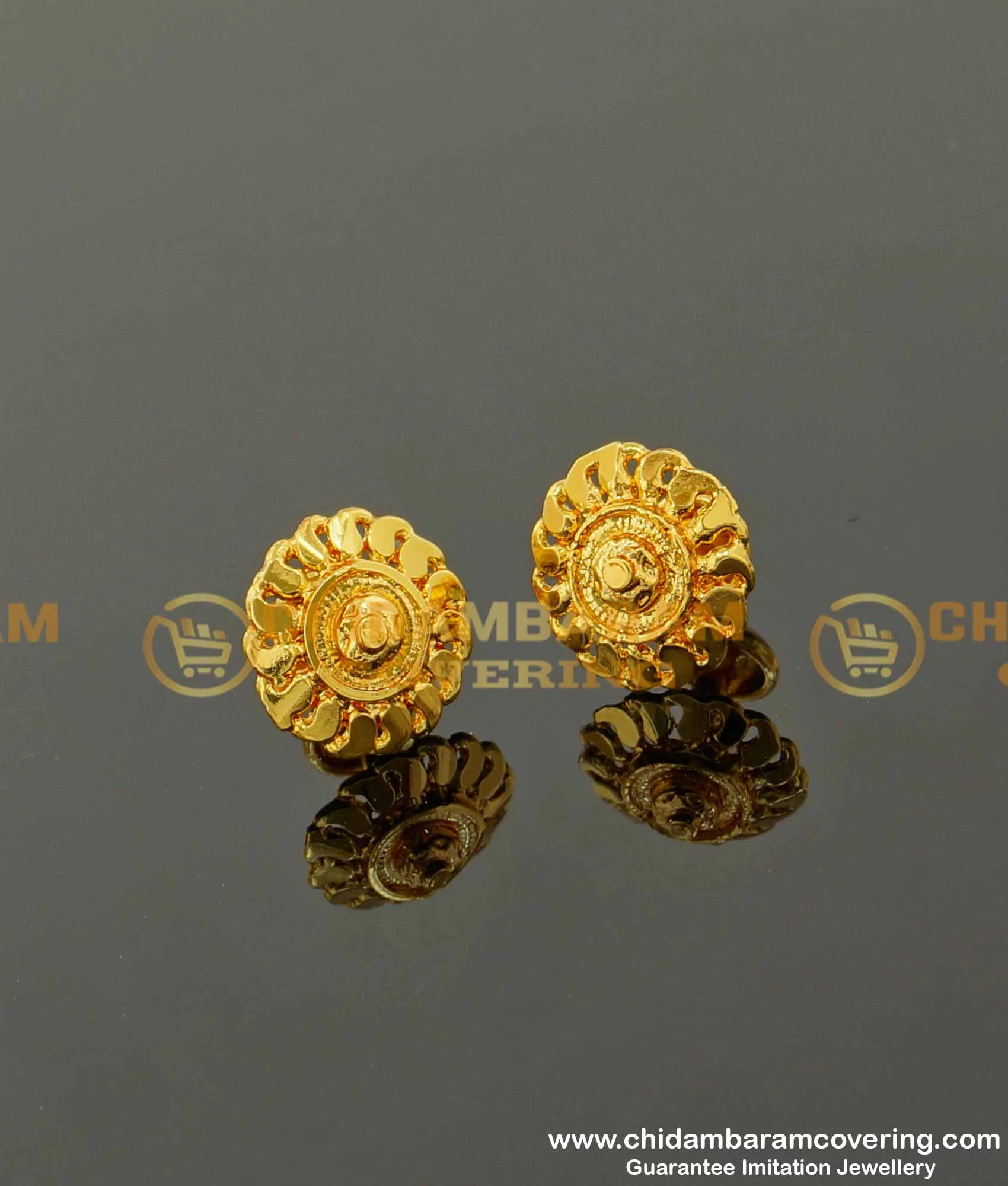 Gold Plated Circular Shape Filigree Design Stud Earring