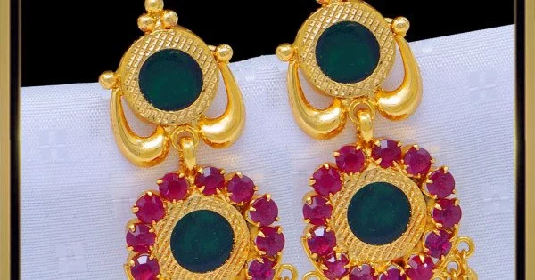 erg1089 unique kerala style ad stone green palakka earrings gold plated jewellery buy online 1