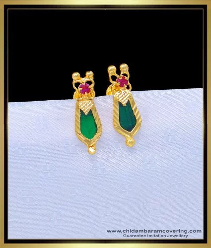 Gold tone pink green Palakka Kerala style earrings dj-40766 – dreamjwell