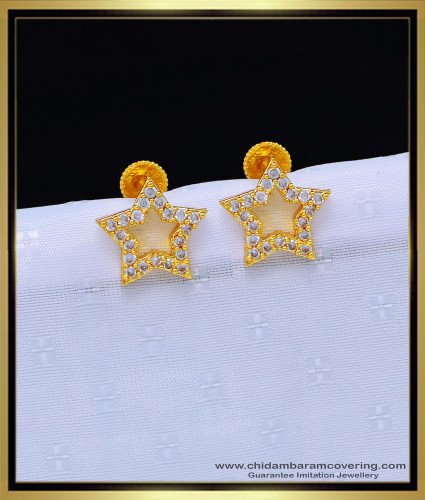 ERG1132 - Unique Party Wear White Stone Star Design One Gram Gold Earrings Online