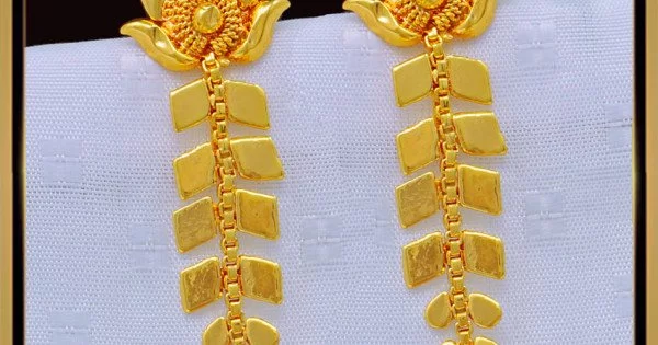 Heart Studded 22 KT Gold Drop Earrings