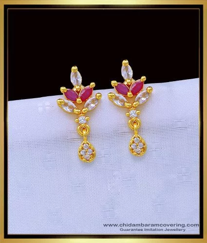 Gold-Plated American Diamond Studded Stud Earrings in Floral Pattern –  Priyaasi