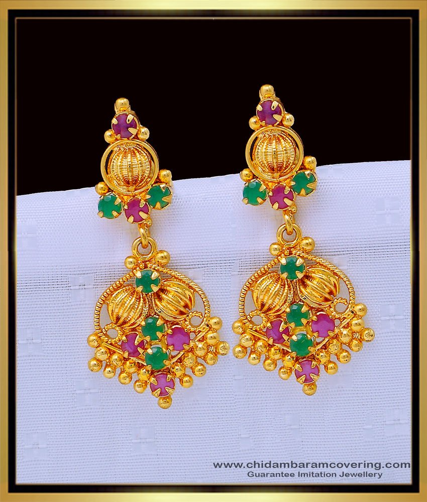  big danglers, plain danglers design,long chain earrings, stone earrings, covering thodu, kammal, thodu design, pink stone earrings