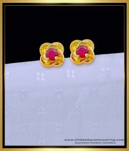 Gold earrings store with ruby stone