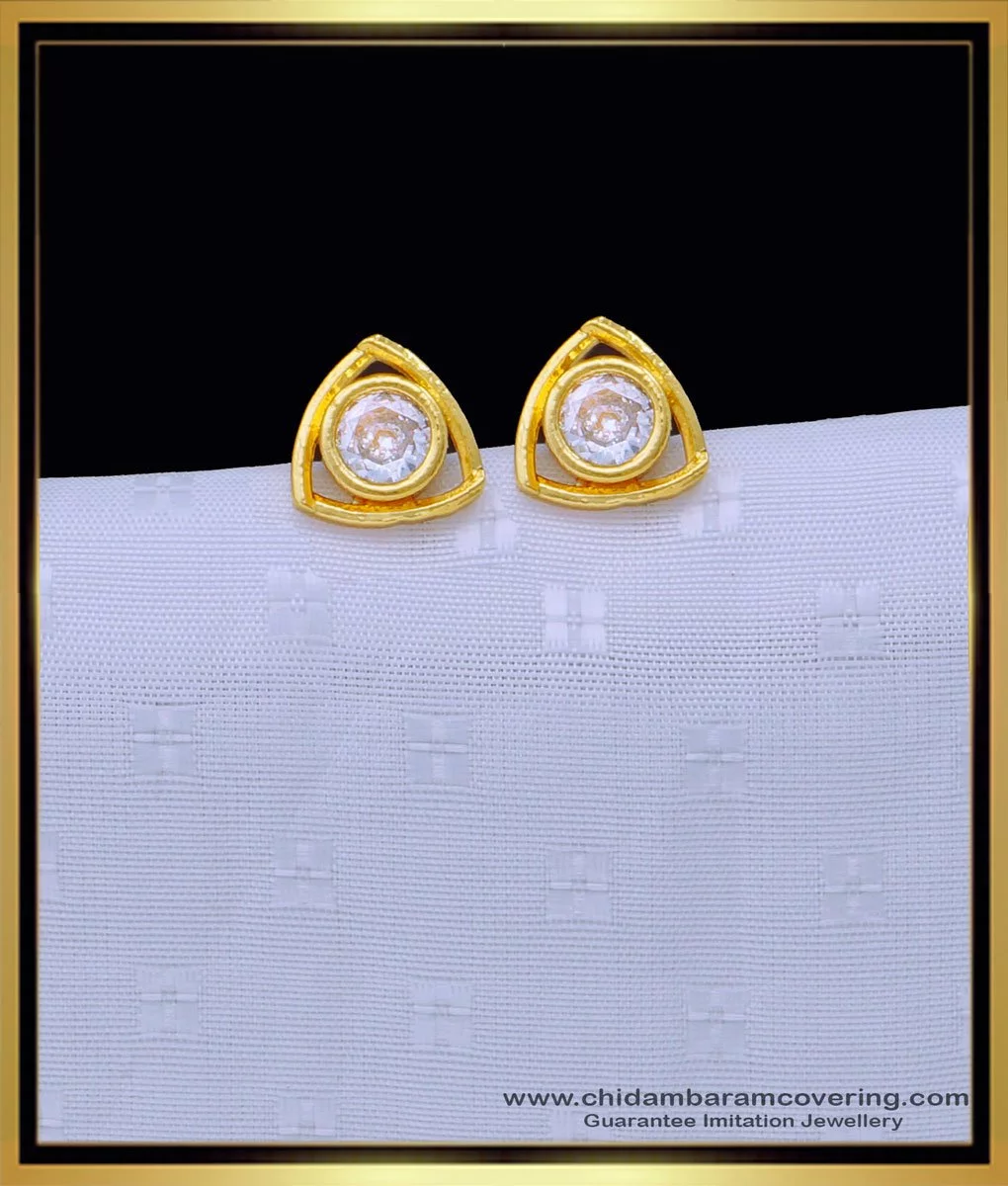 Flower Round Gold White Stone Stud Earrings at Rs 25000/pair in Jaipur |  ID: 25929038897