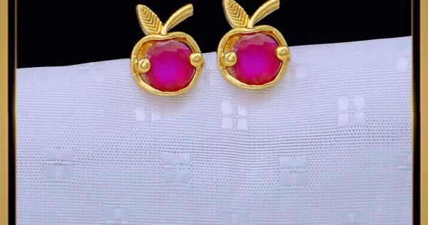 P.C. Chandra Jewellers 22k Gold Unique Kolka Shape Three Dots Stud Earrings