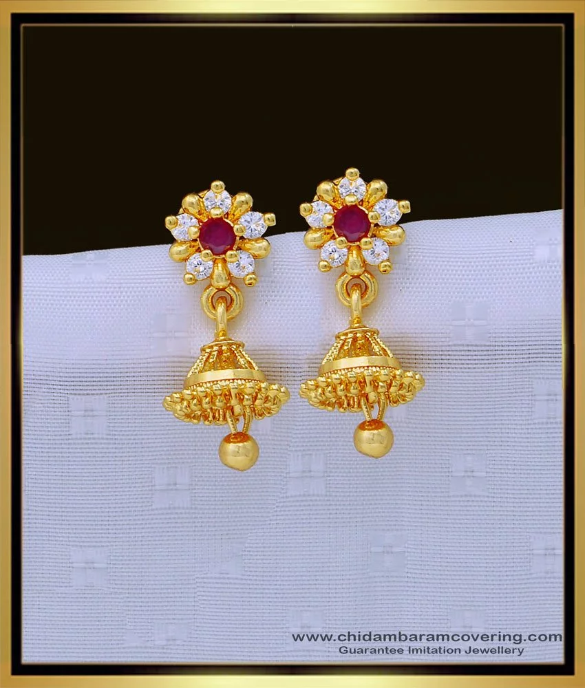 Buy Traditional South Indian White and Ruby Ad Stone Small Jimiki