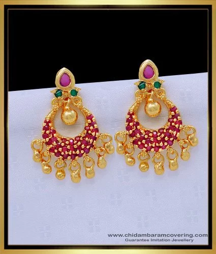 Round Pink Green Dual Tone Oxidized Big Chandbali Earrings – AryaFashions