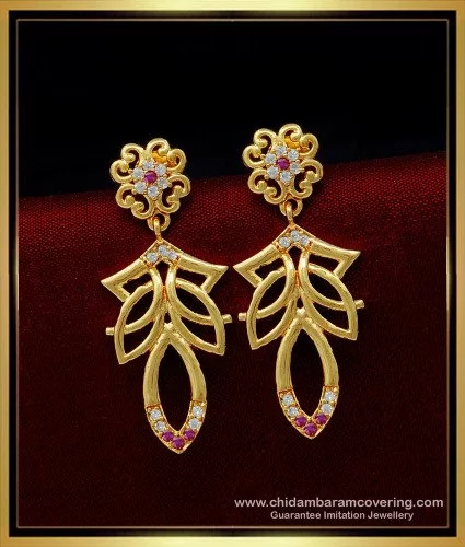 Buy 1 Gram Gold Plated First Quality Small Multi Stone Earrings for Ladies