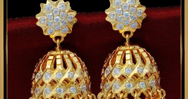 Buy First Quality White and Ruby Stone Jhumka Earrings One Gram Gold  Jewellery