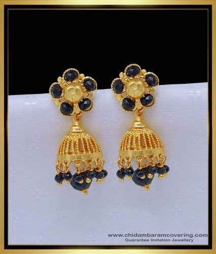 Baneet Jhumka Earrings - Black – SOKORA JEWELS