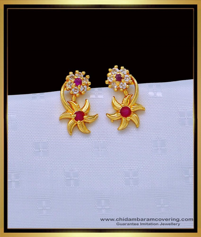 one gram gold earrings, earrings design, stud kammal, covering thodu, gold covering jewellery, chidambaram covering earrings, patchai kal thodu, 